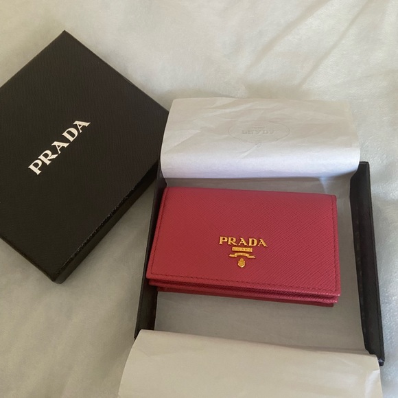 Prada Handbags - Prada Saffiano Leather Card Holder in Fiery Red